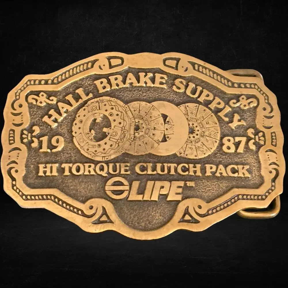 Vintage 1987 Hall Brake Supply Brass Belt Buckle 25/360 LIPE Clutch CD Hit USA